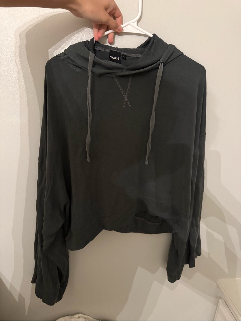 Mono B Cropped Hoodie in Dark Olive Green